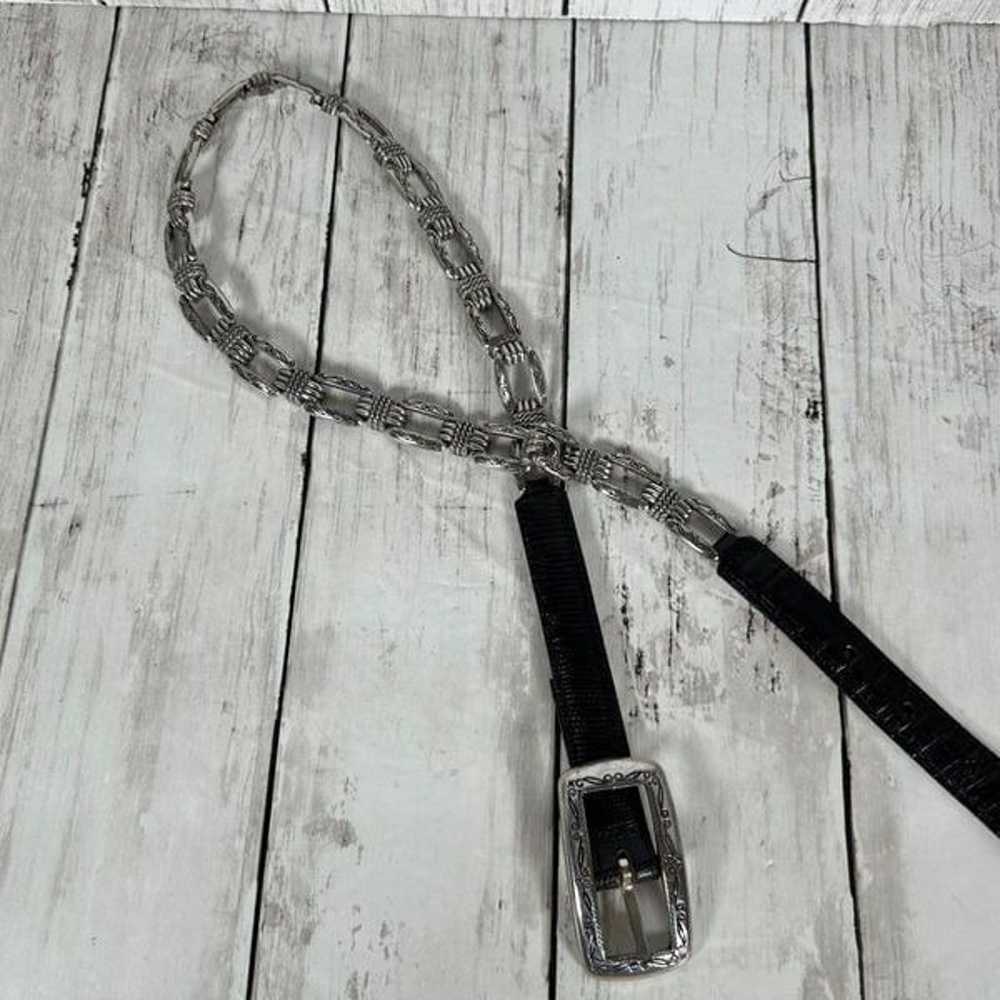 Brighton  Black Leather Chain Link Belt Vintage S… - image 2