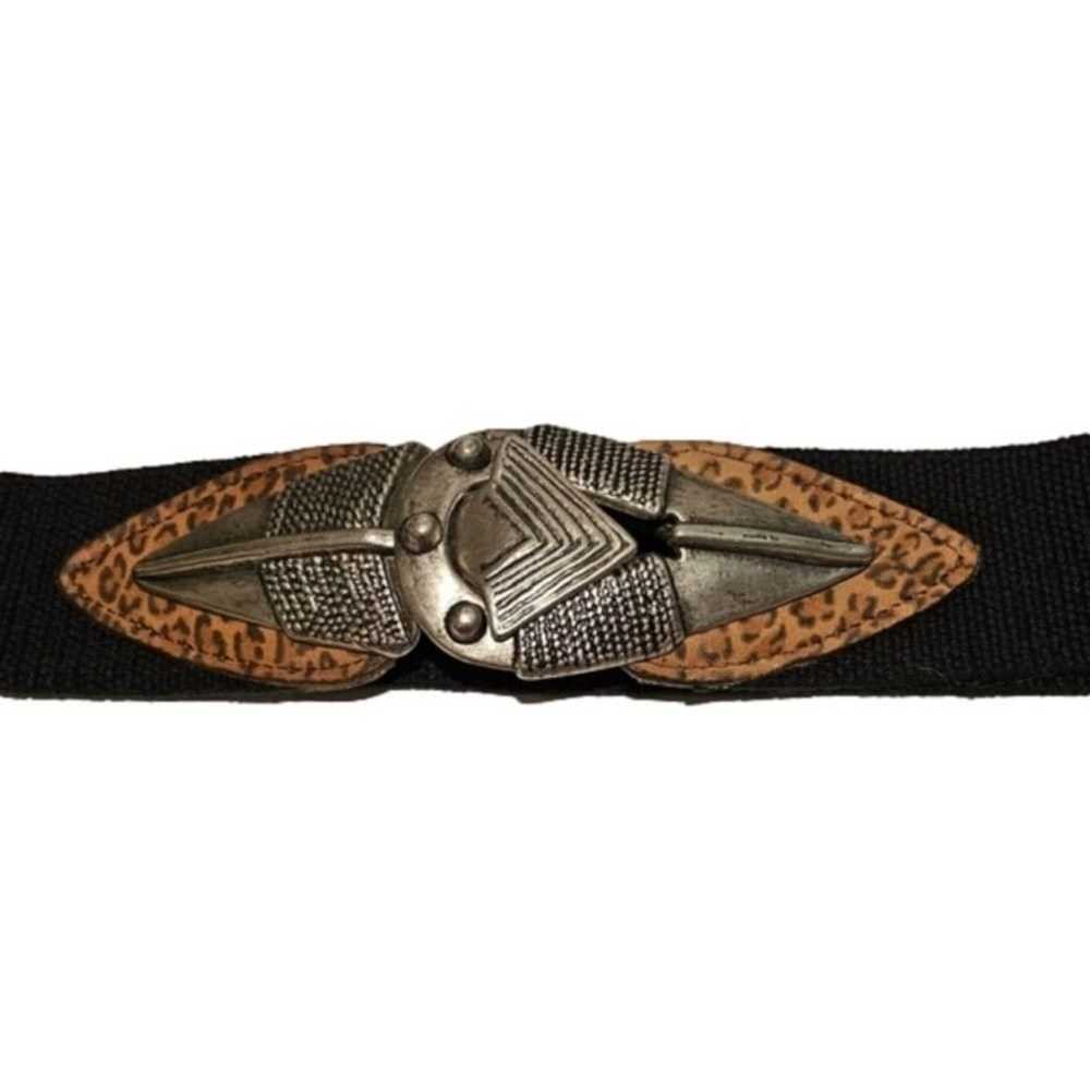 Omega Belt Vintage 90s Black Silver Interlocking … - image 2