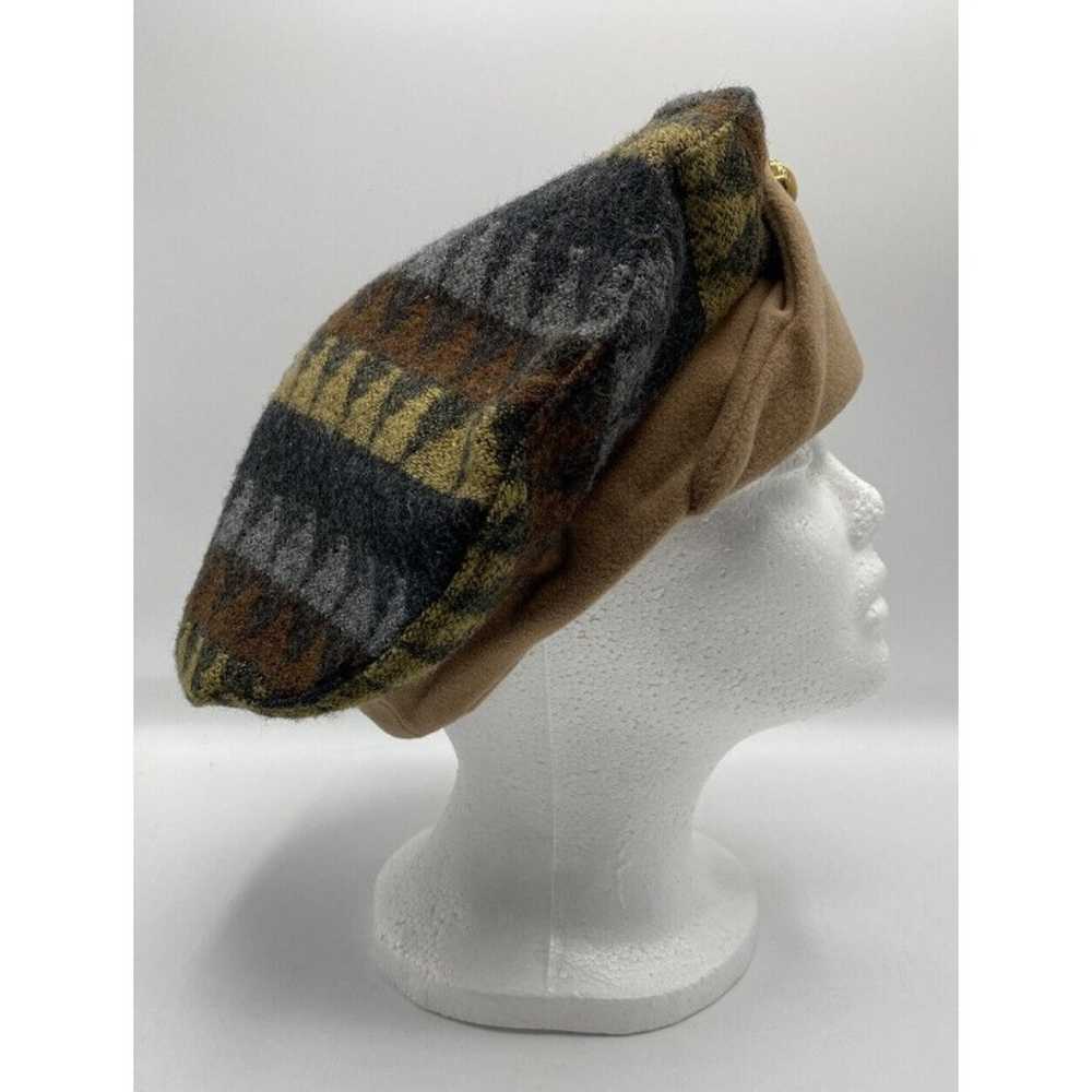 Vintage Wool Beret or Tam Fair Isle Print Hat Tan… - image 2