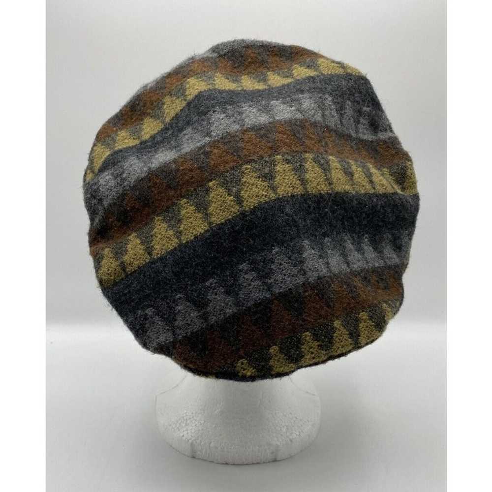 Vintage Wool Beret or Tam Fair Isle Print Hat Tan… - image 3