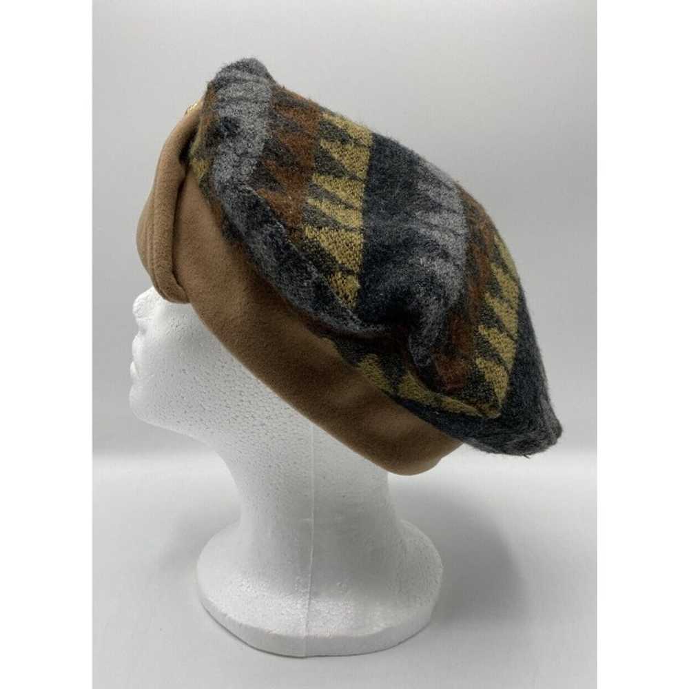 Vintage Wool Beret or Tam Fair Isle Print Hat Tan… - image 4