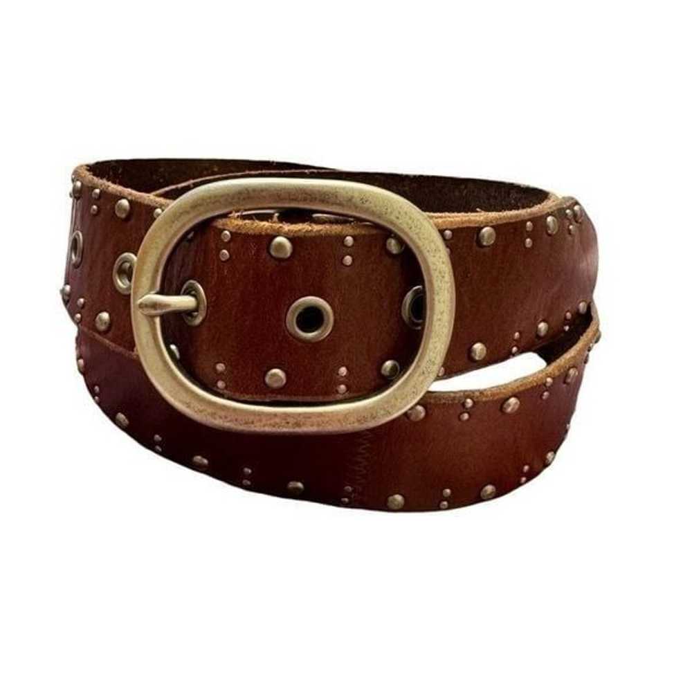 Fossil Brown Leather Silver Studded Belt Solid Br… - image 1