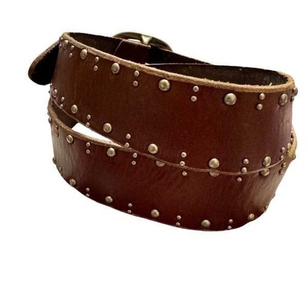 Fossil Brown Leather Silver Studded Belt Solid Br… - image 2