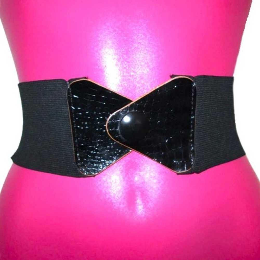 1980s vintage black stretch wide elastic cinch be… - image 2