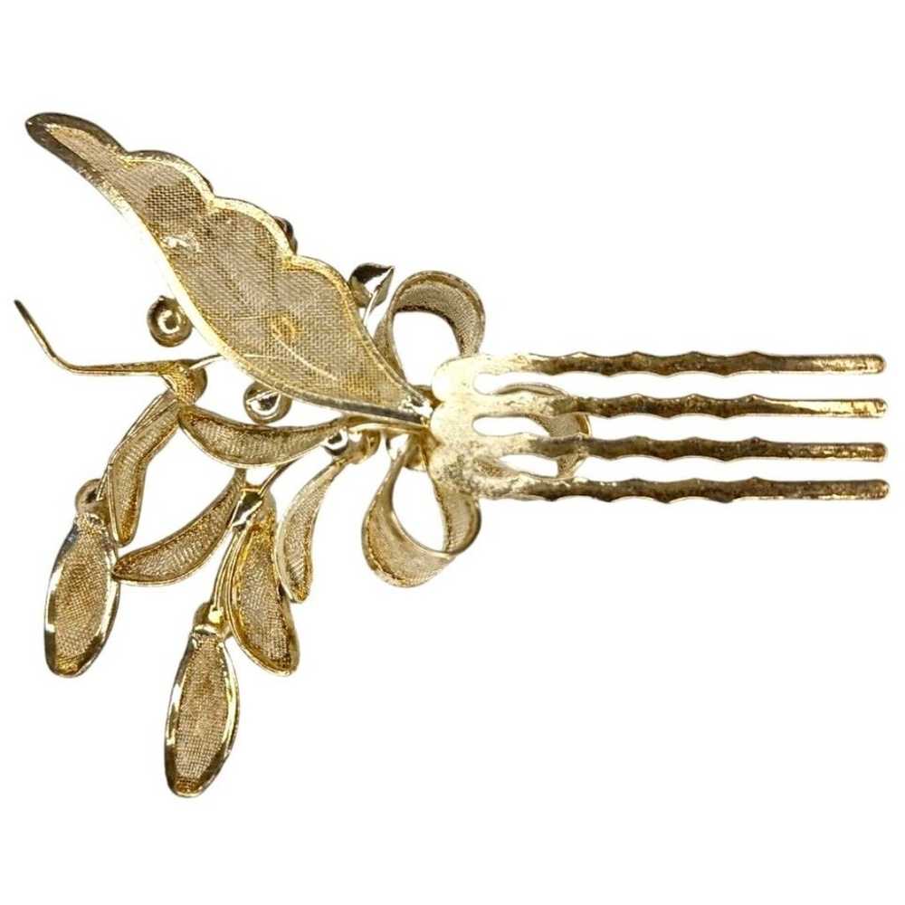 Vintage Silver Tone Women's Metal Hair Comb Rhine… - image 3