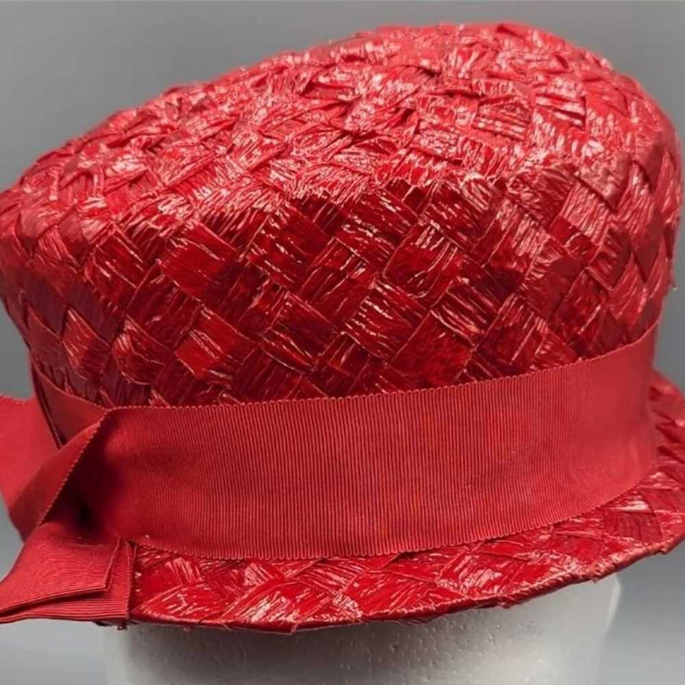 VINTAGE Polsky's Ladies Red Straw Hat with Origin… - image 1