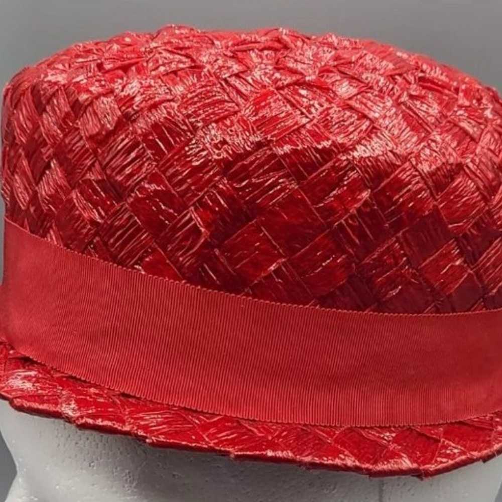 VINTAGE Polsky's Ladies Red Straw Hat with Origin… - image 3