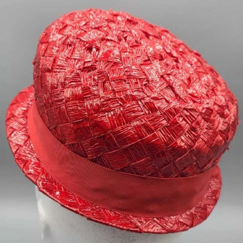 VINTAGE Polsky's Ladies Red Straw Hat with Origin… - image 4