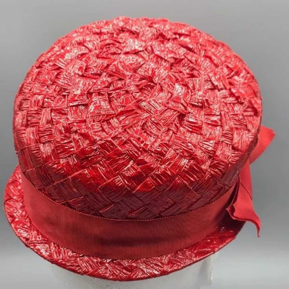 VINTAGE Polsky's Ladies Red Straw Hat with Origin… - image 5