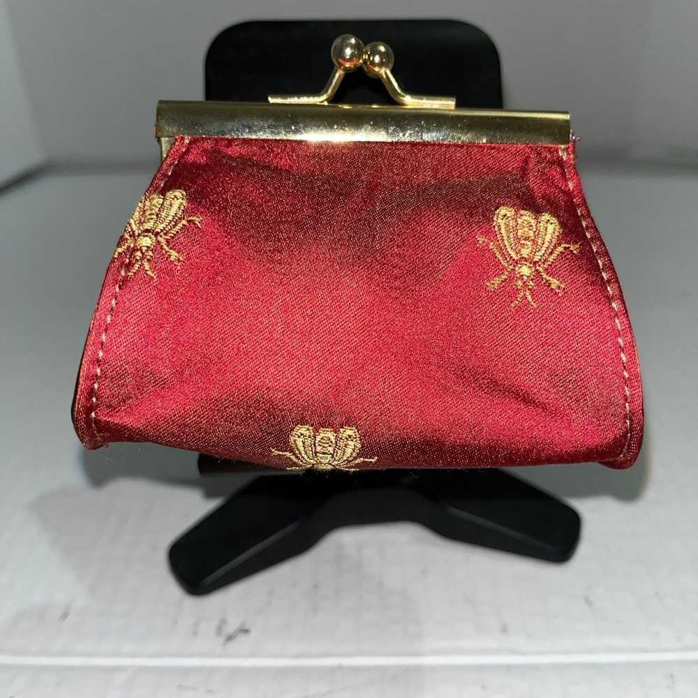 Vintage Kisslock Bee Royal Red & Gold trimmed Lea… - image 2