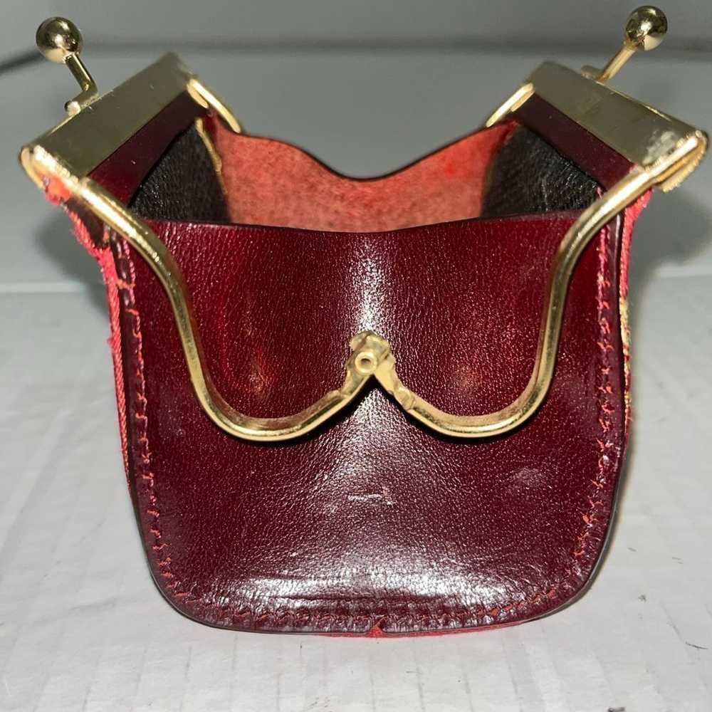 Vintage Kisslock Bee Royal Red & Gold trimmed Lea… - image 8