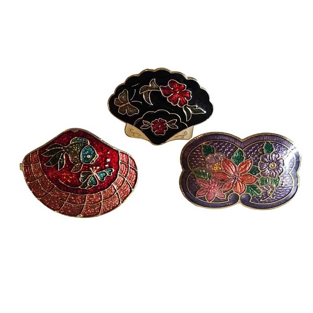 Vintage Cloisonne Scarf Clip Trio - image 1