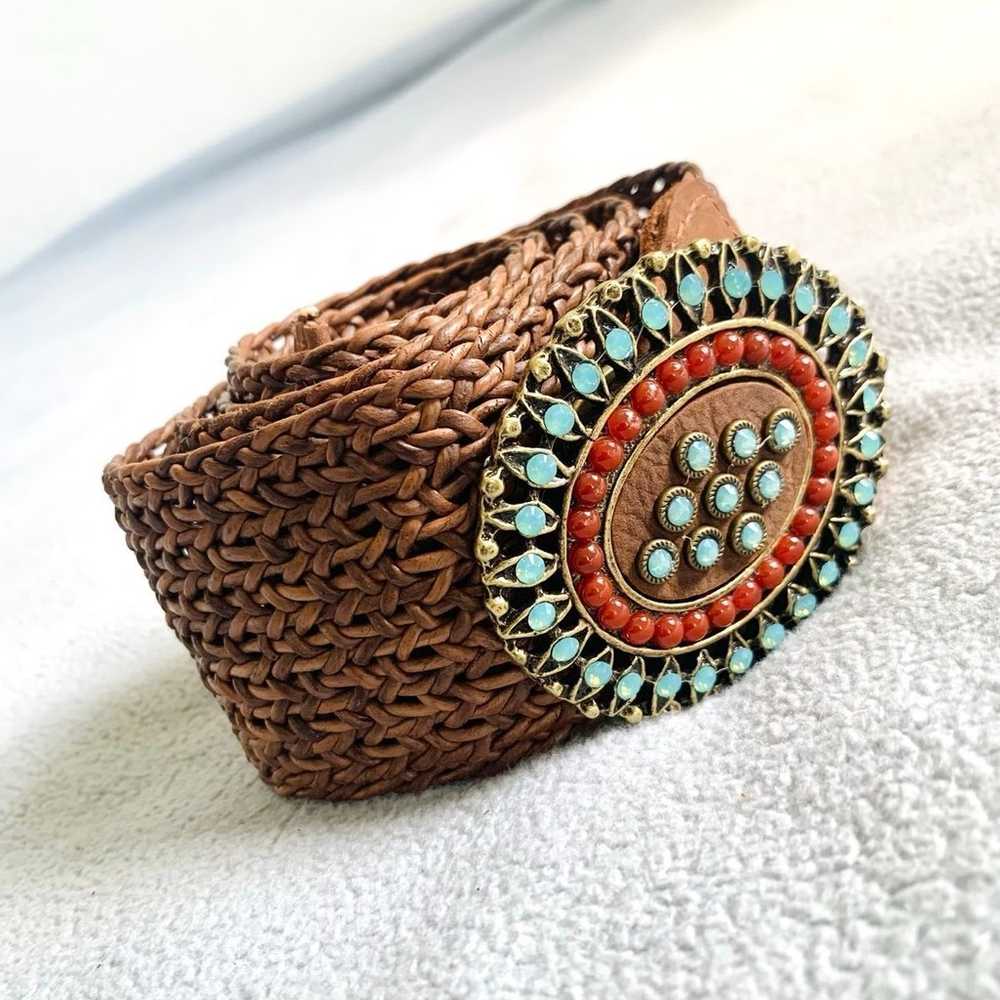 Womens Genuine Leather Weaved Vintage Belt Jewele… - image 1