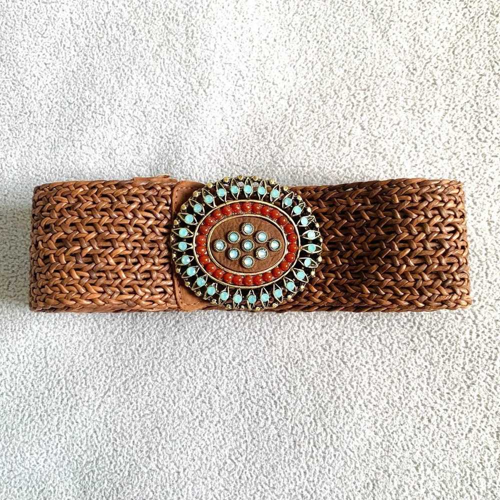 Womens Genuine Leather Weaved Vintage Belt Jewele… - image 8