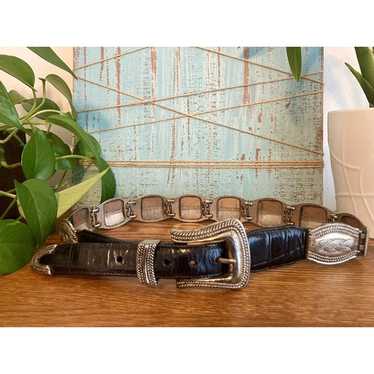 Brighton Belt 40203 Black Leather Silver Plated Co