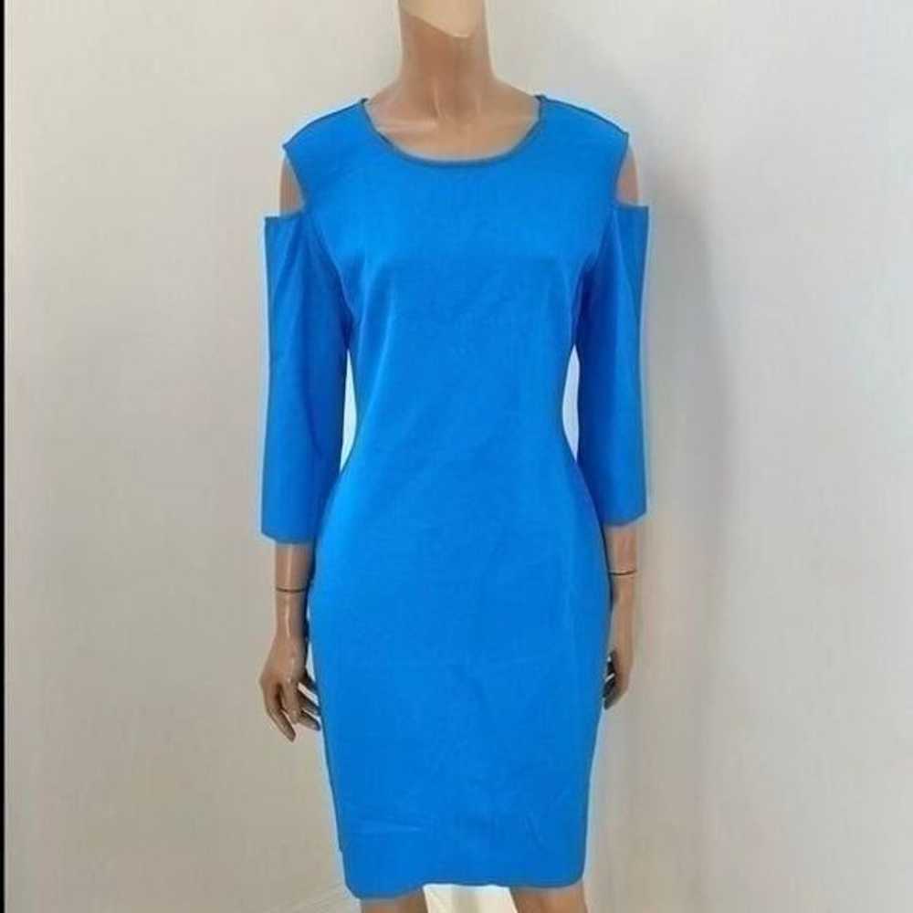 St. John Blue 3/4 Sleeve Cutout Shoulder Dress 10 - image 2