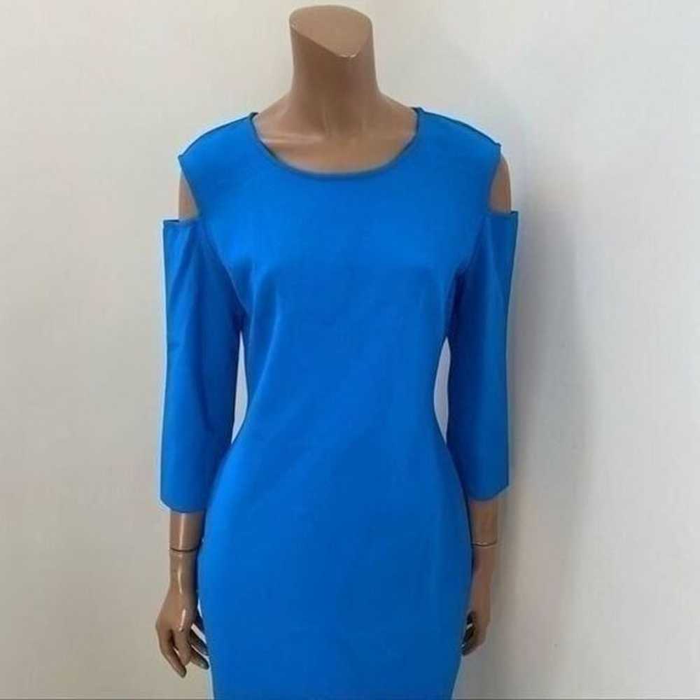 St. John Blue 3/4 Sleeve Cutout Shoulder Dress 10 - image 3