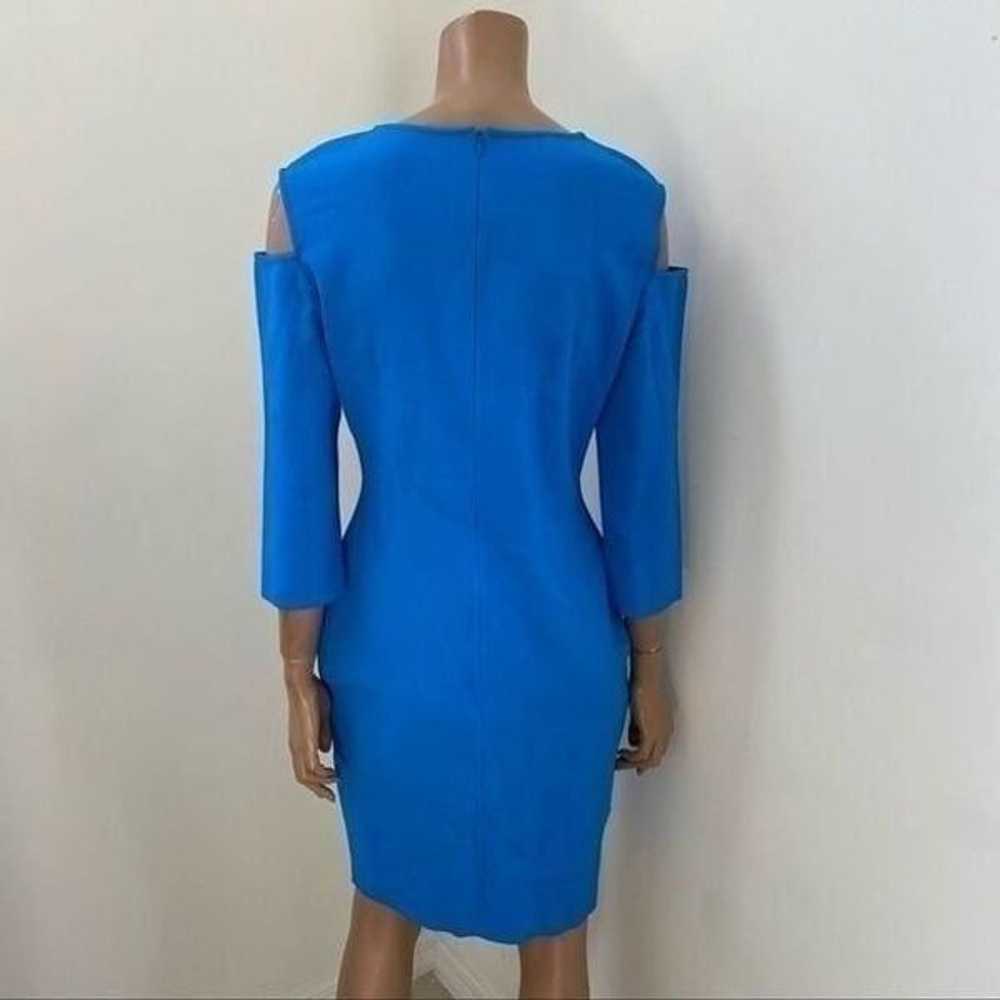 St. John Blue 3/4 Sleeve Cutout Shoulder Dress 10 - image 5