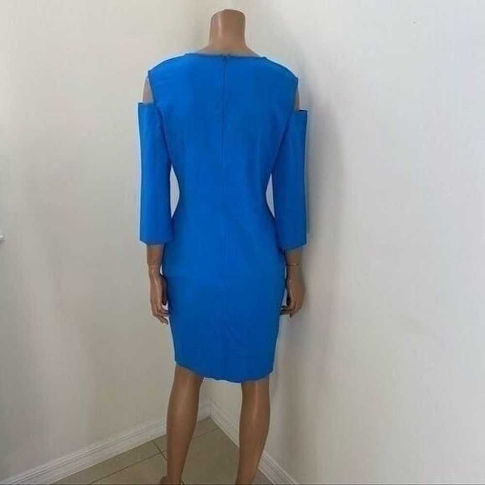 St. John Blue 3/4 Sleeve Cutout Shoulder Dress 10 - image 6