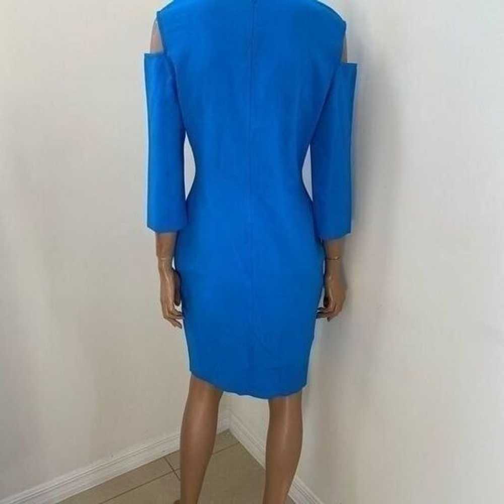 St. John Blue 3/4 Sleeve Cutout Shoulder Dress 10 - image 7