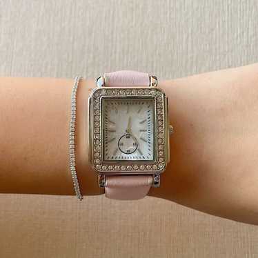 Y2K Pink Leather Mother of Pearl Crystal Wristwatc