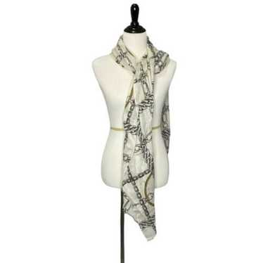 Women's Scarf White Cream Silver Gold Link Equest… - image 1