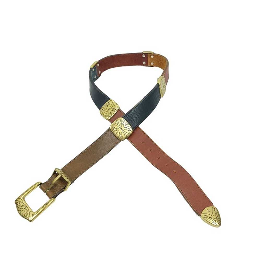 Brighton Leather Belt Vintage Brown Blue 3-Tone S… - image 1