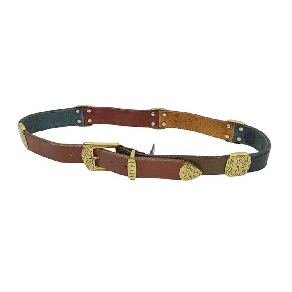 Brighton Leather Belt Vintage Brown Blue 3-Tone S… - image 2