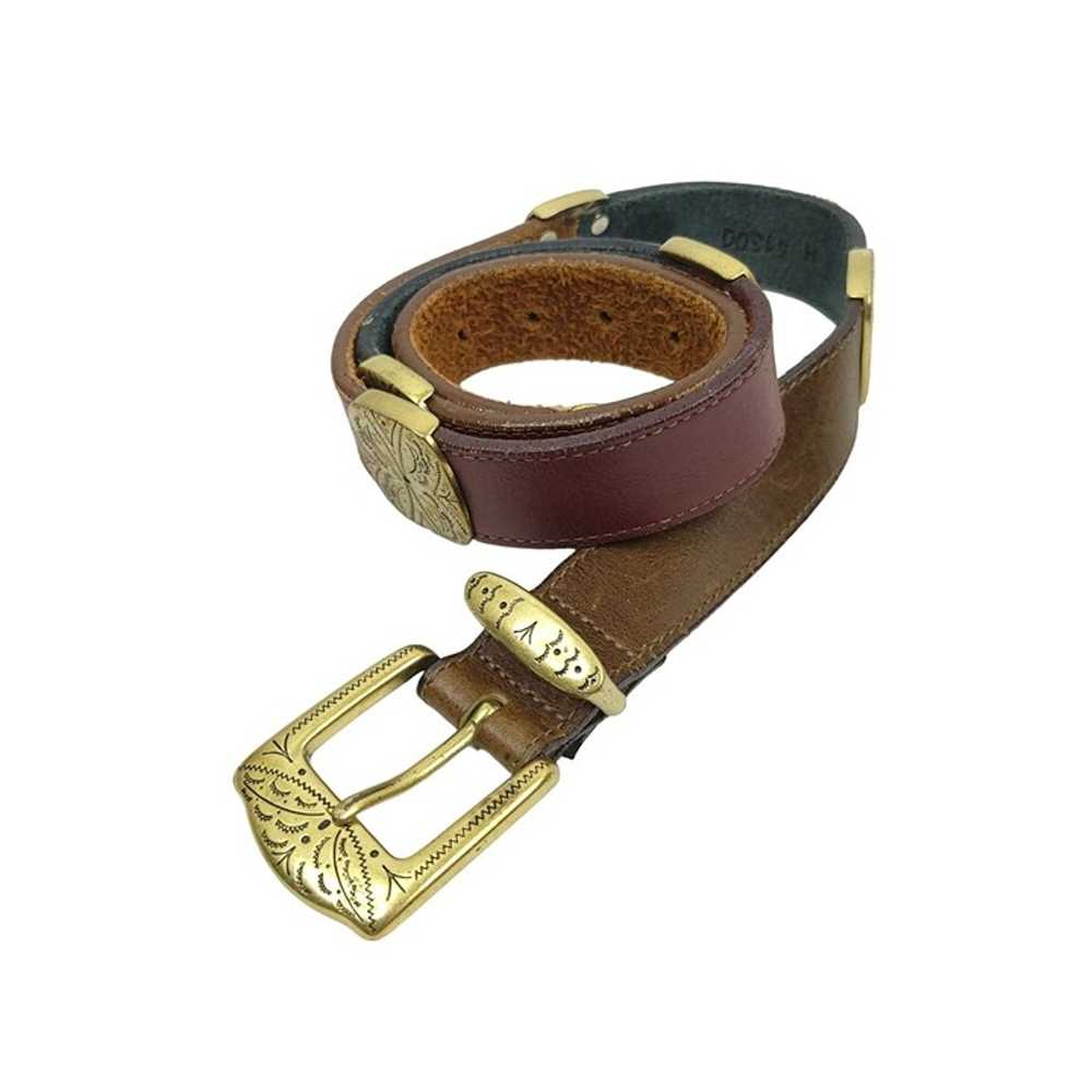 Brighton Leather Belt Vintage Brown Blue 3-Tone S… - image 3