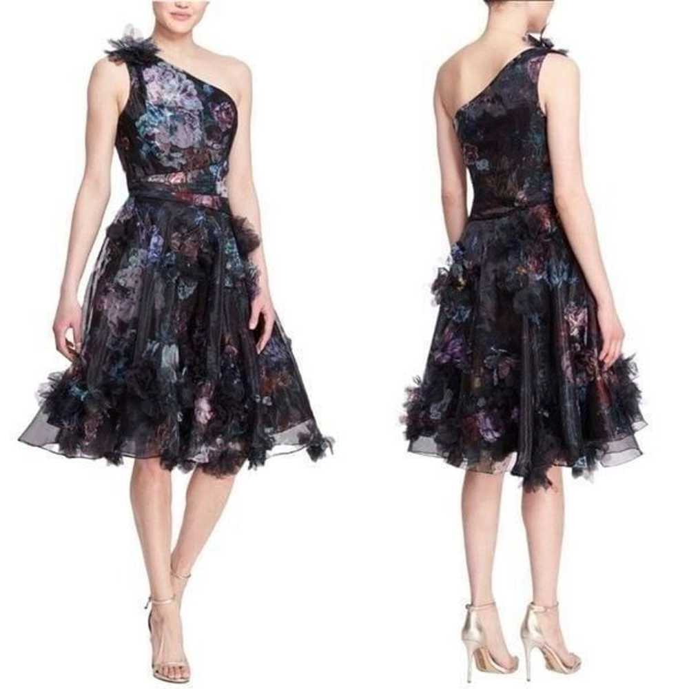 Marchesa Notte Dress One Shoulder Floral Applique… - image 6