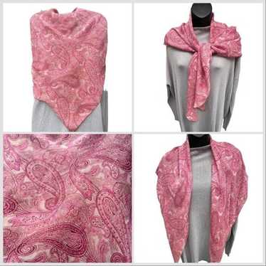 VTG 60s Silk Paisley Pink Scarf Shawl Sheer Women… - image 1