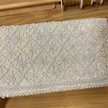 Vintage white beaded clutch