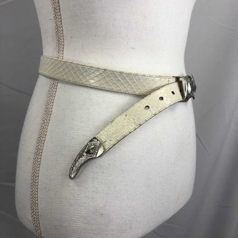 VINTAGE Genuine Snakeskin White Belt - image 3