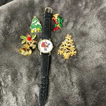 Vintage Lot of Christmas Brooches and Watch. Some… - image 1