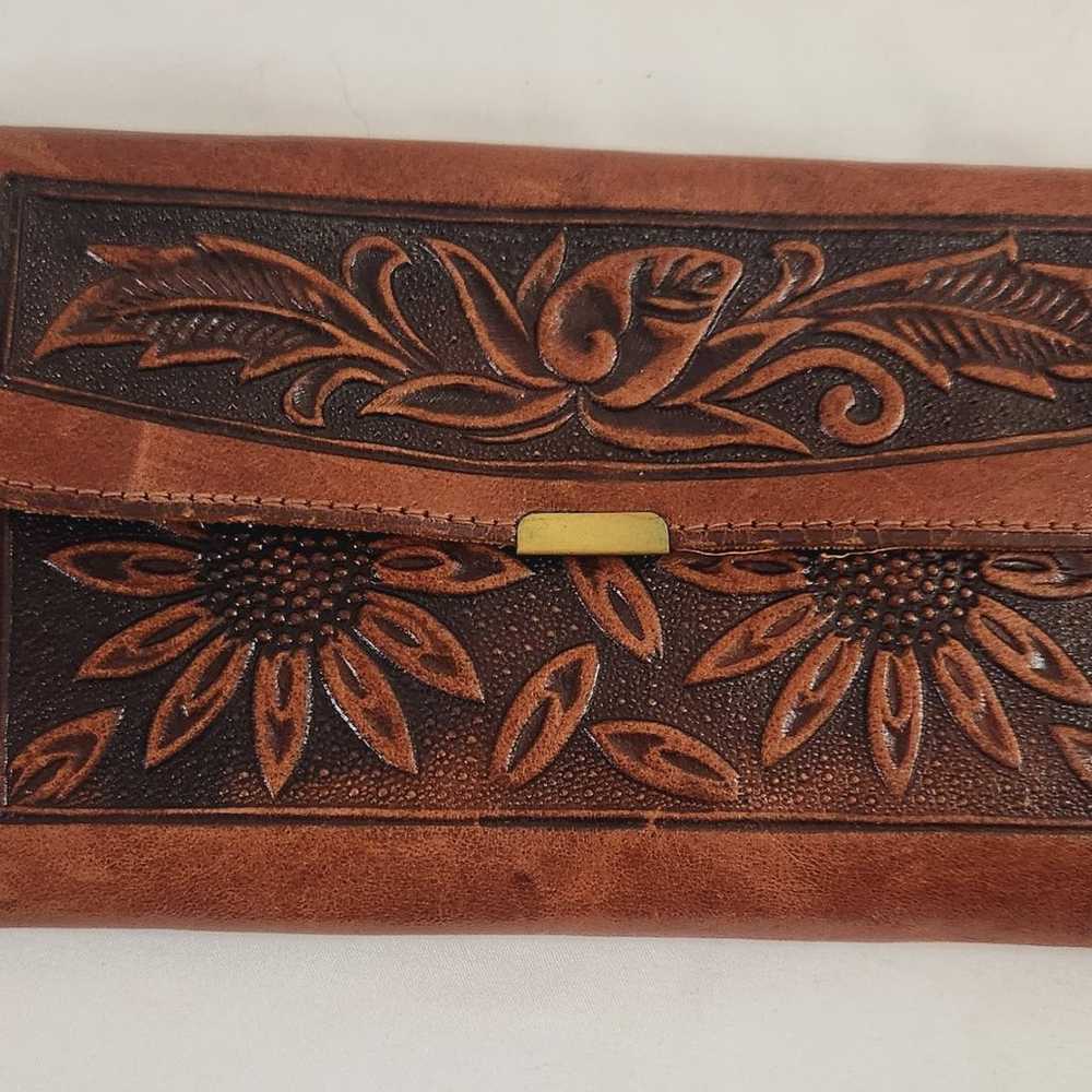 Vintage Brown Leather Tooled Wallet from Puerto V… - image 1