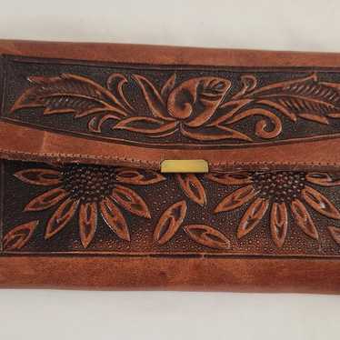 Vintage Brown Leather Tooled Wallet from Puerto V… - image 1