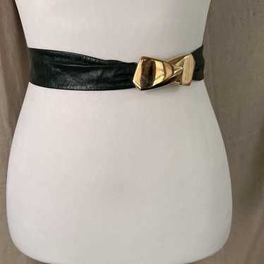 Vintage Ceinture Emmanuel Green/Gold Leather Belt 