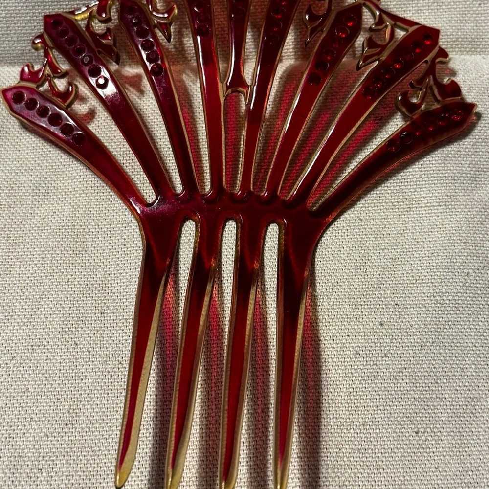 Vintage celluloid rhinestone hair comb - image 1