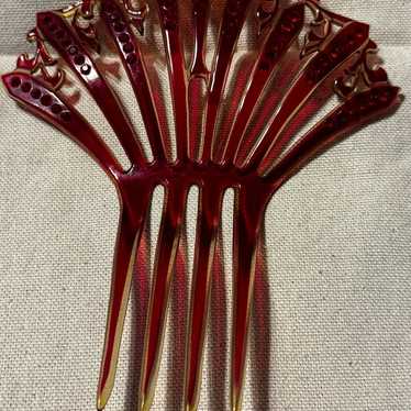 Vintage celluloid rhinestone hair comb - image 1