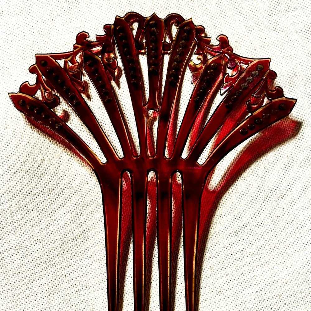 Vintage celluloid rhinestone hair comb - image 4