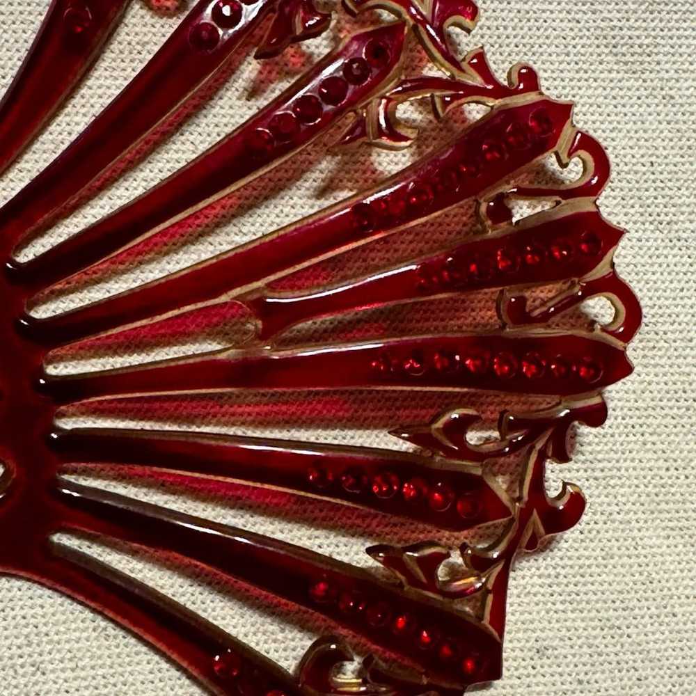 Vintage celluloid rhinestone hair comb - image 5