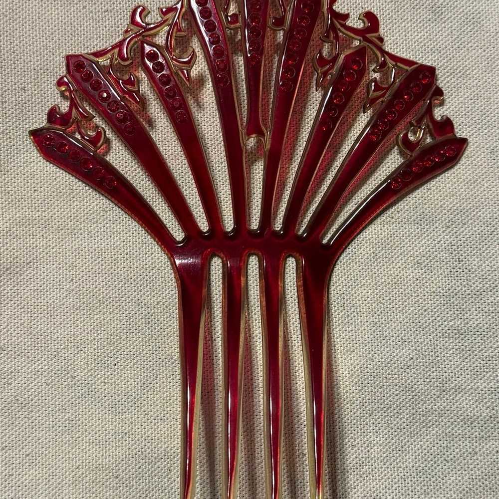 Vintage celluloid rhinestone hair comb - image 6