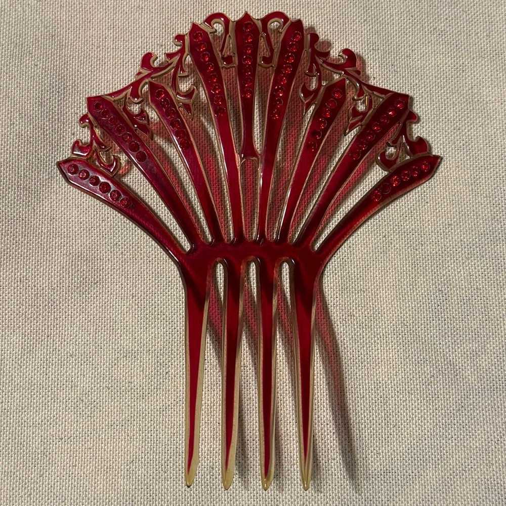 Vintage celluloid rhinestone hair comb - image 7