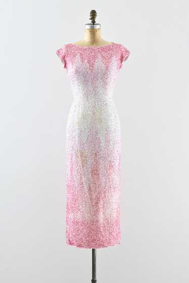 1950s Heavily Beaded Gradient Pink Dress