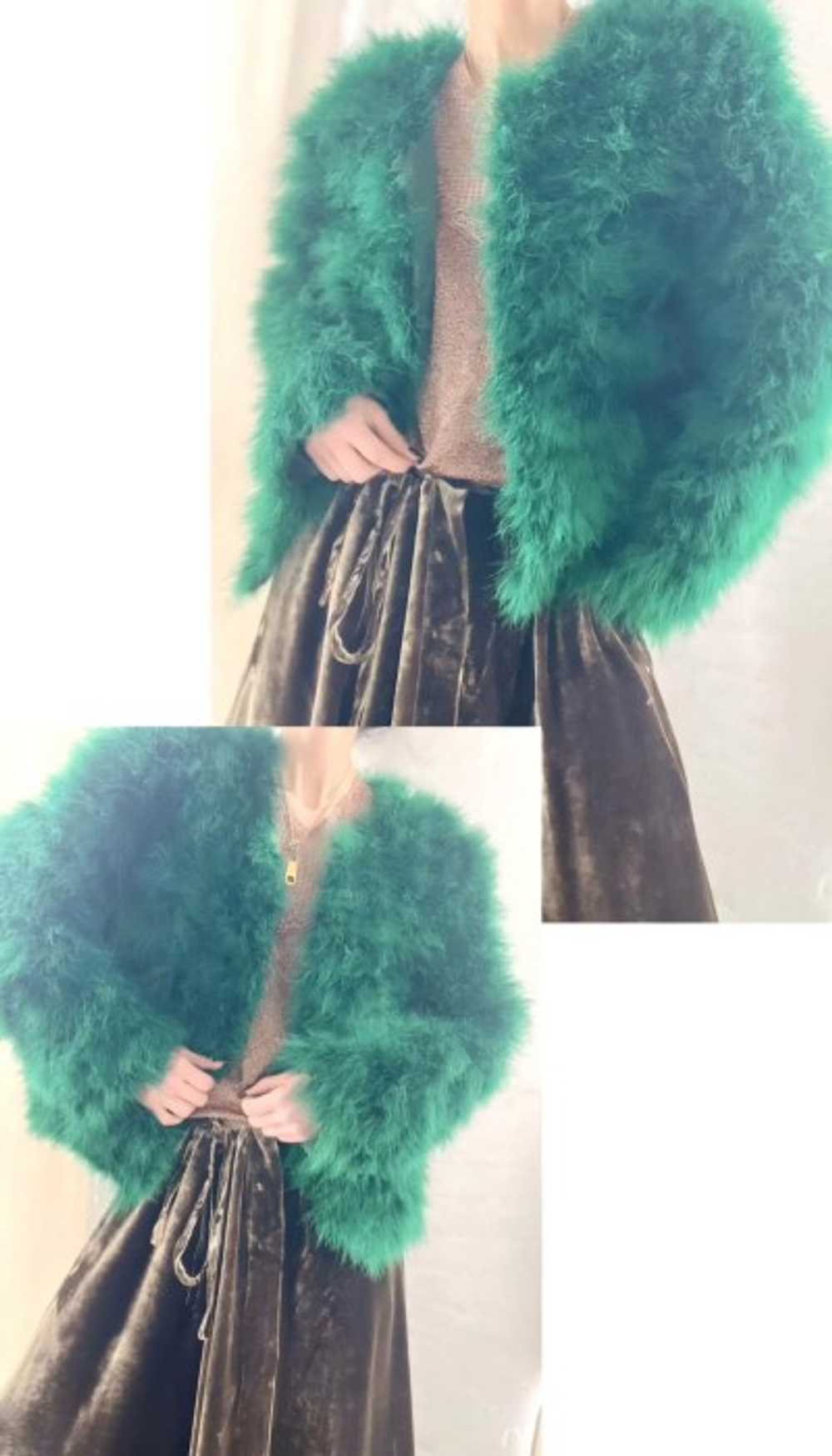 emerald green feather jacket - image 2