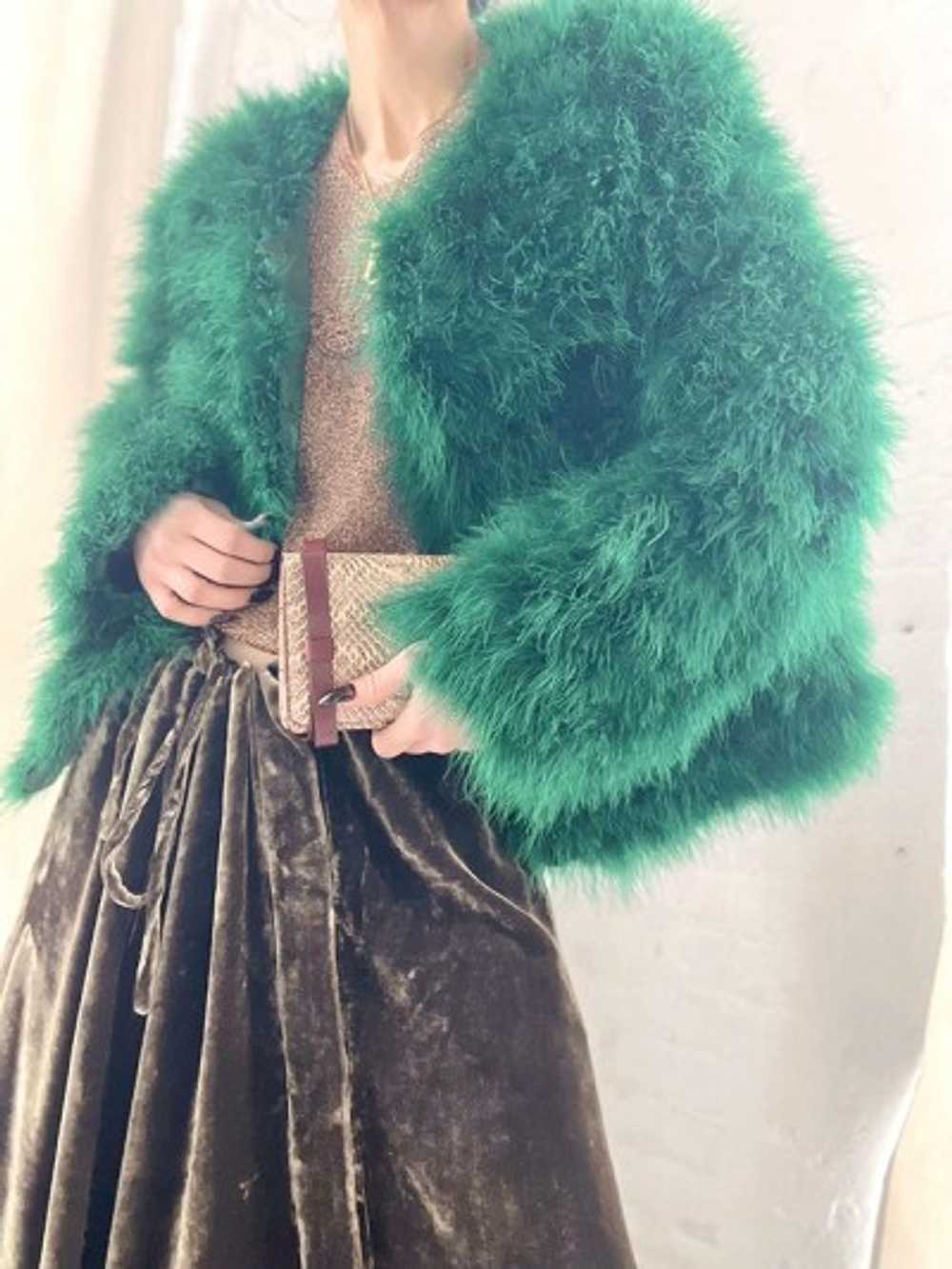 emerald green feather jacket - image 3