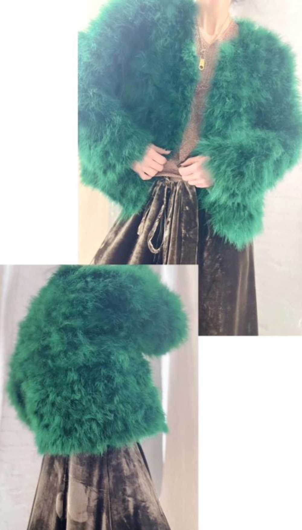 emerald green feather jacket - image 4