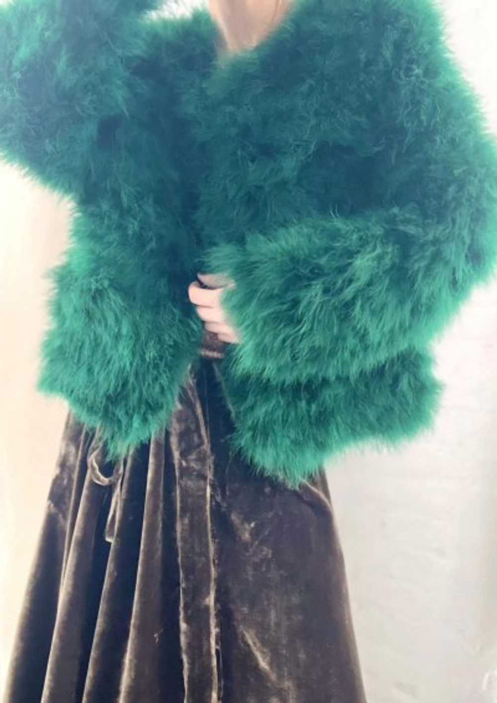 emerald green feather jacket - image 5