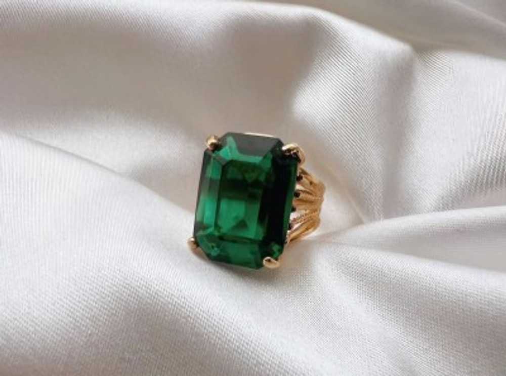 18k gold plated emerald cut glass ring - image 1