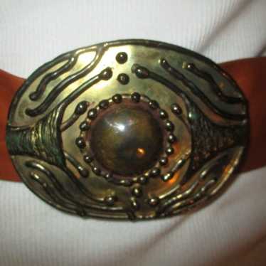 vintage leather belt with brass buckle - image 1